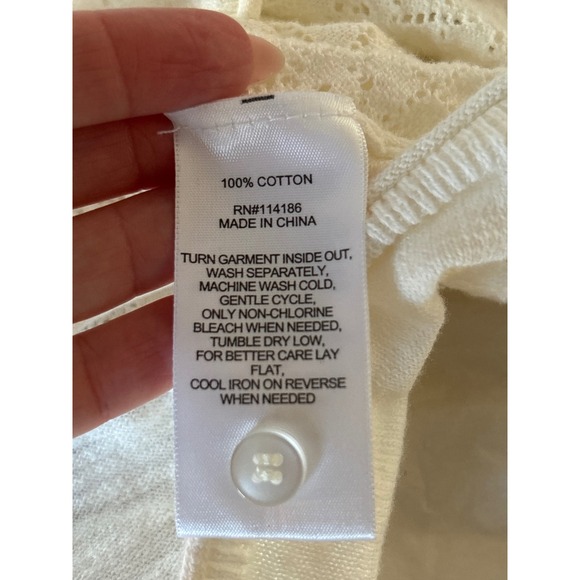 FRYE Womens Cardigan Sweater Knit Open Front Cream XL Lace Detail Scalloped - Picture 8 of 8